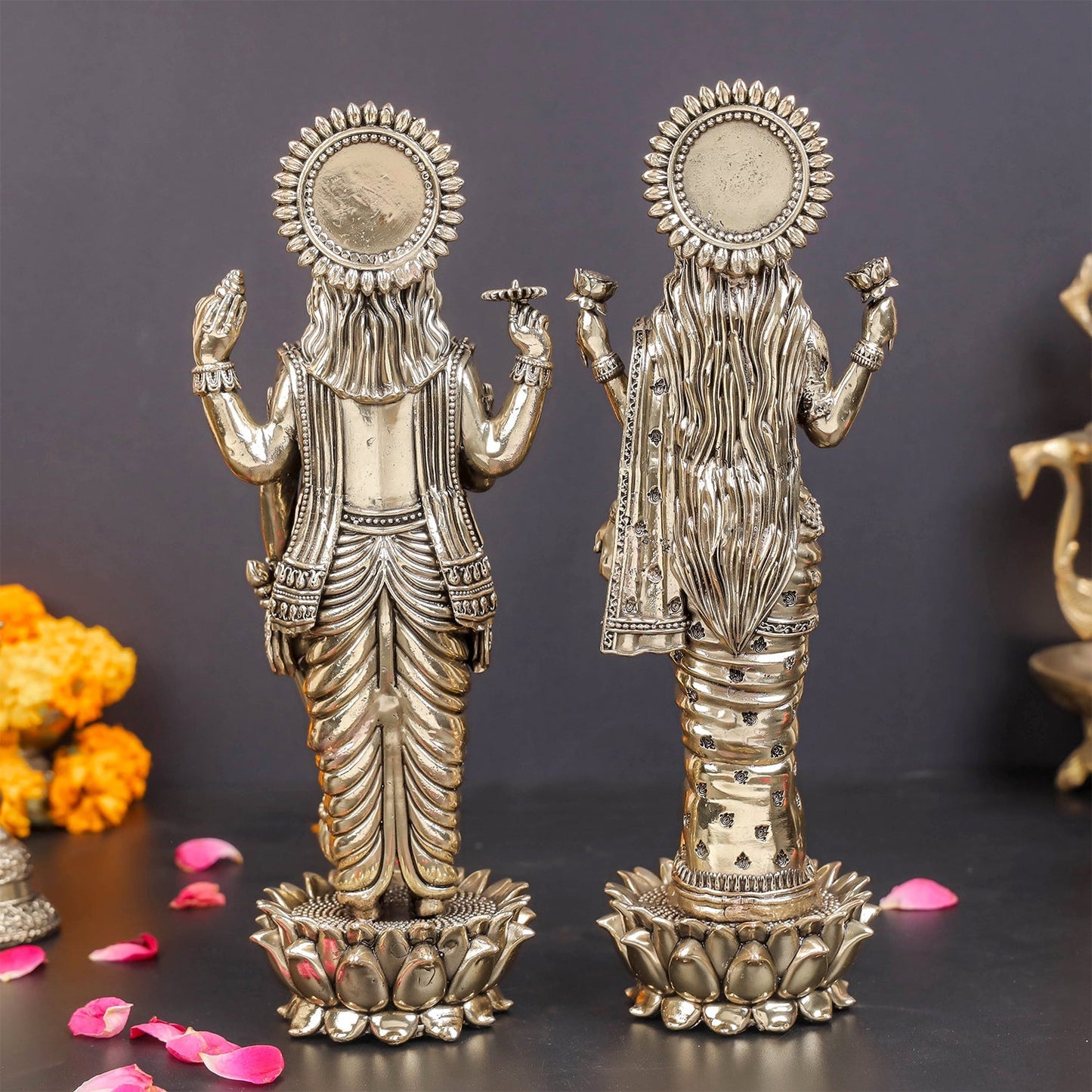 Brass Superfine Standing Vishnu Lakshmi Idol 10 Inches