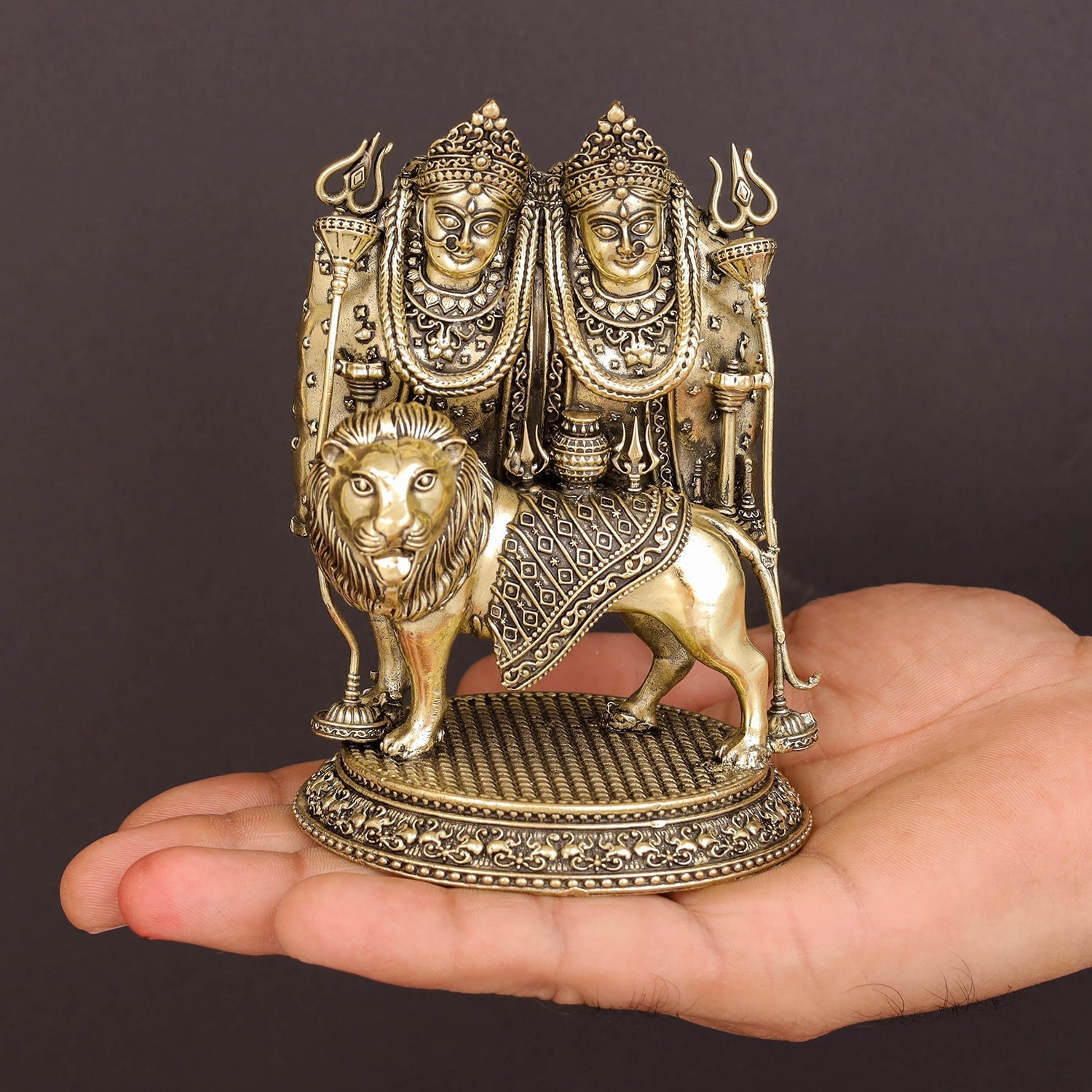 Brass Superfine Kaila Devi Chamunda Mata on Lion Idol 4.5 Inch - Image 3