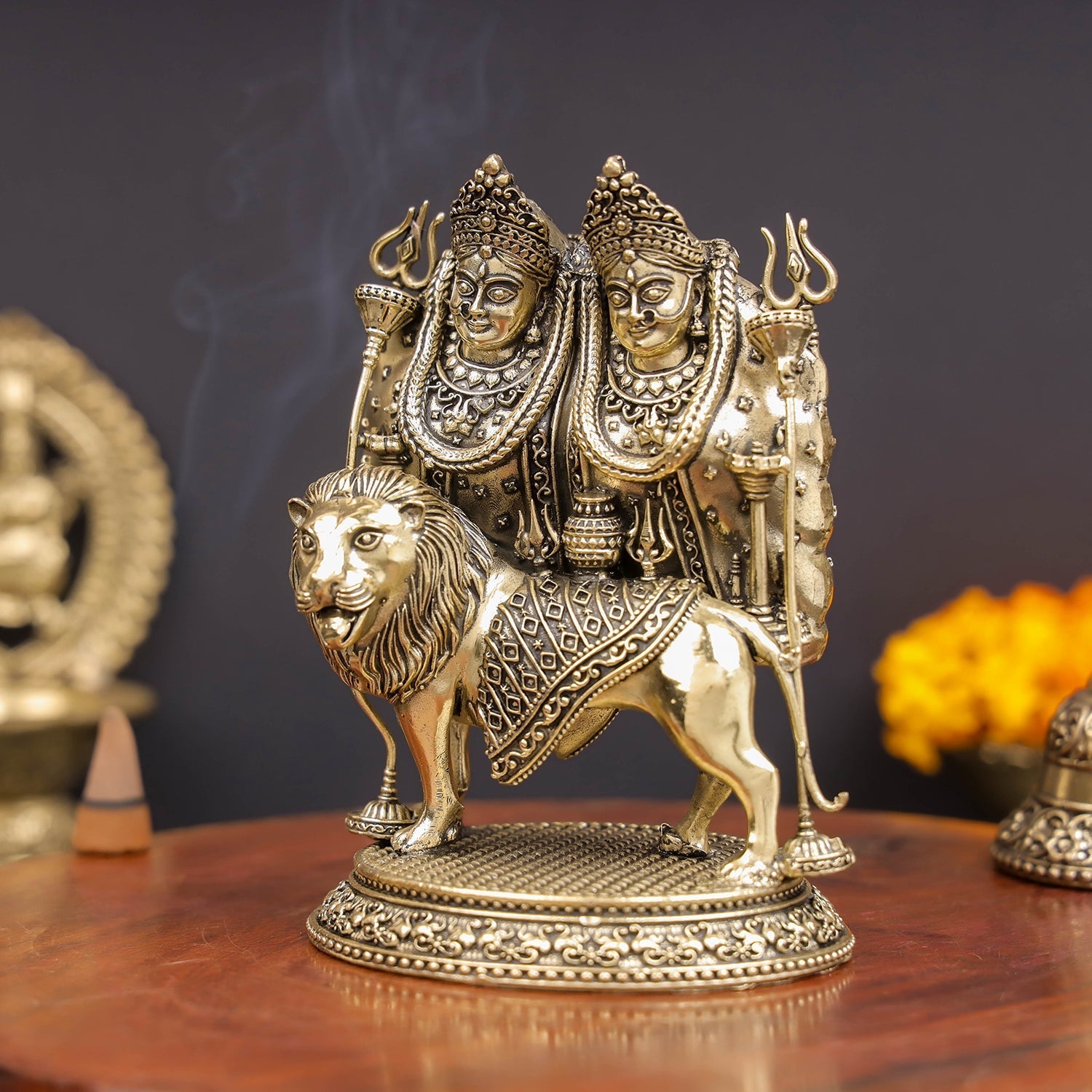 Brass Superfine Kaila Devi Chamunda Mata on Lion Idol 4.5 Inch - Image 5