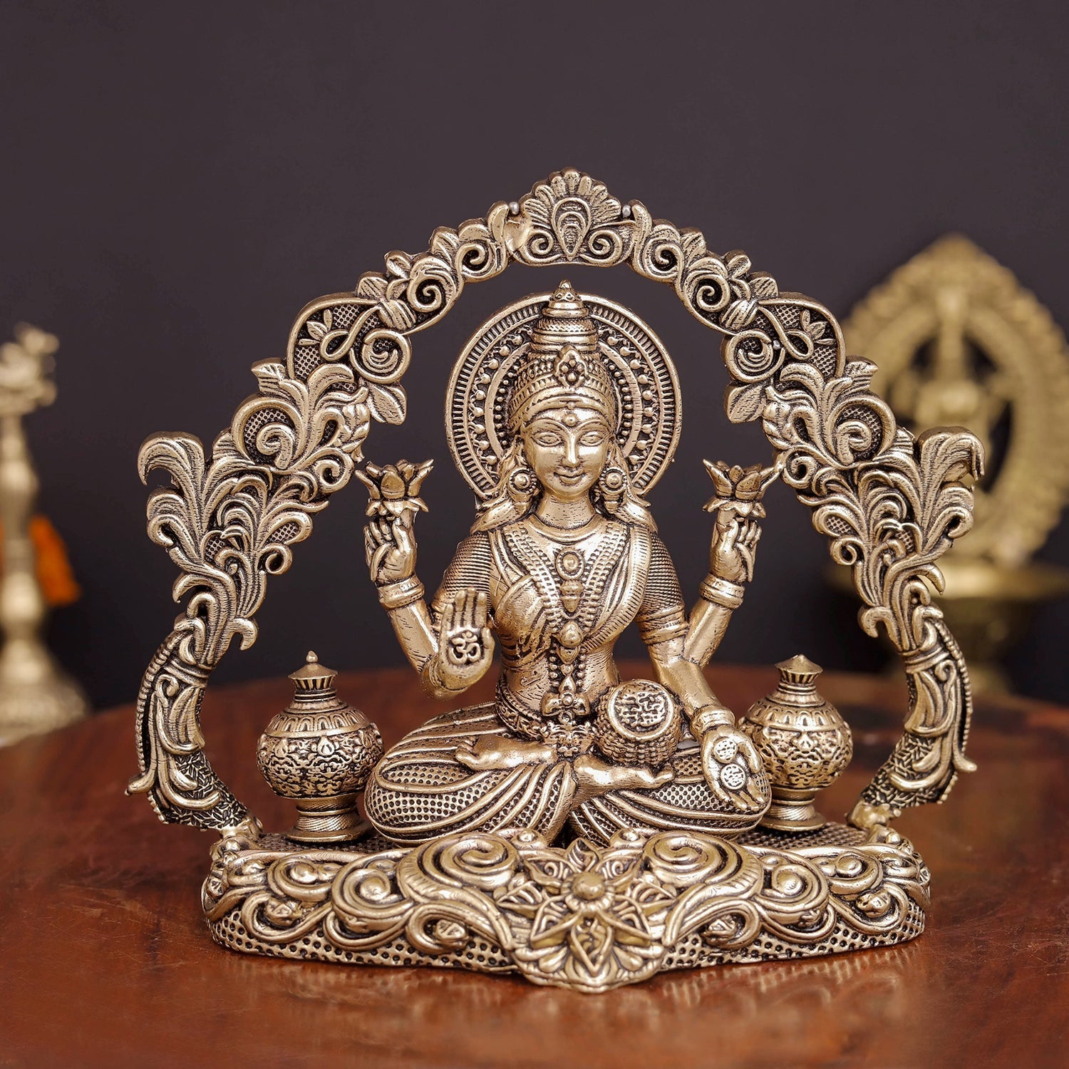 Brass Antique Lakshmi Idol with Arch (Wall Hanging) 4.2" - Eco-friendly - Sama Homes