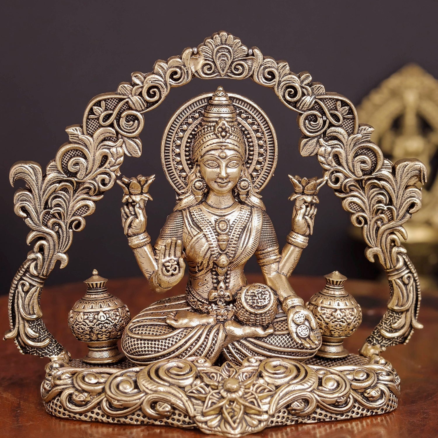 Brass Antique Lakshmi Idol with Arch (Wall Hanging) 4.2" - Image 2