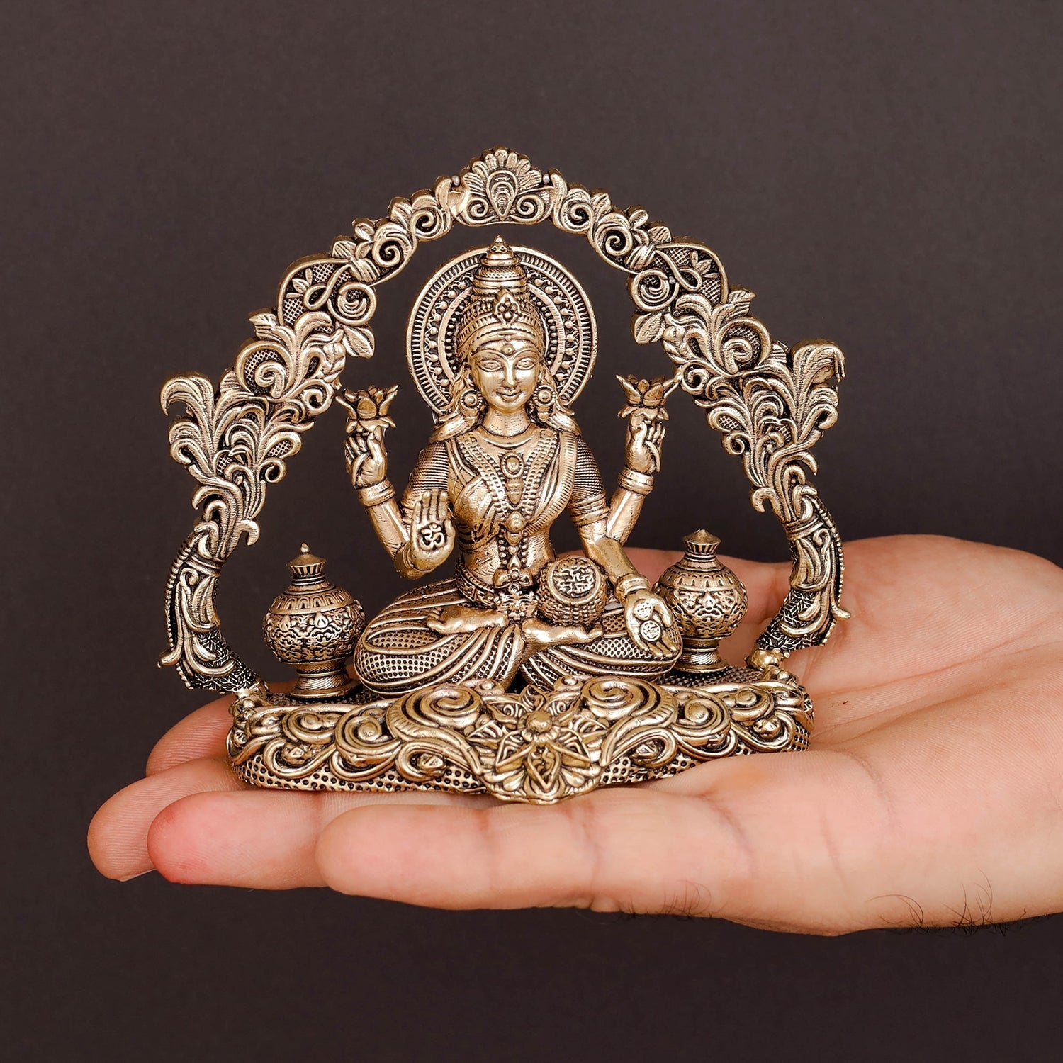Brass Antique Lakshmi Idol with Arch (Wall Hanging) 4.2" - Image 3