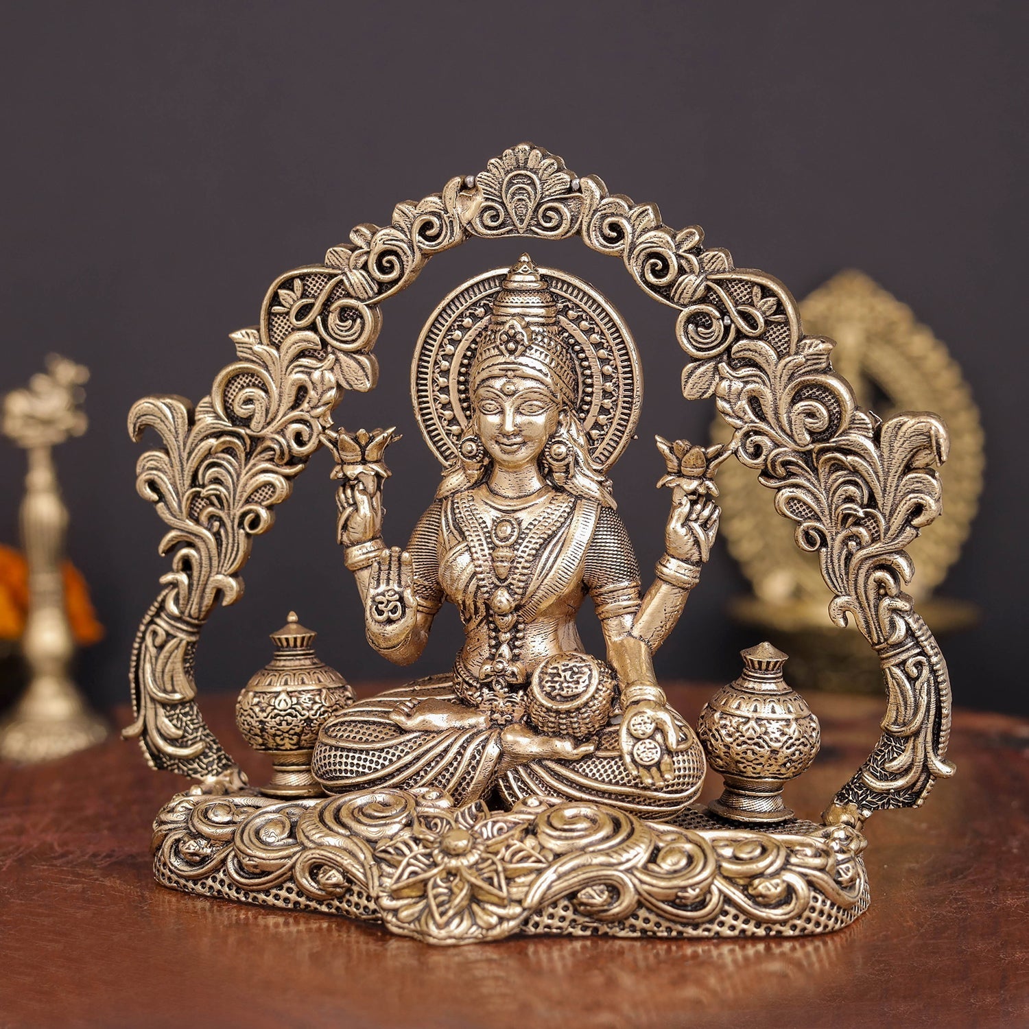 Brass Antique Lakshmi Idol with Arch (Wall Hanging) 4.2" - Image 4