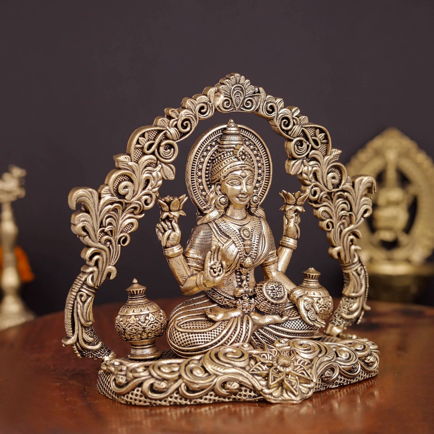 Brass Antique Lakshmi Idol with Arch (Wall Hanging) 4.2" - Image 5