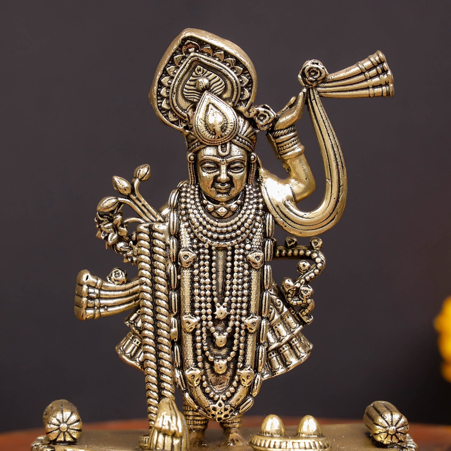 Brass Superfine Shreenath Ji Idol For Home Temple Decor 4 Inch - Image 2