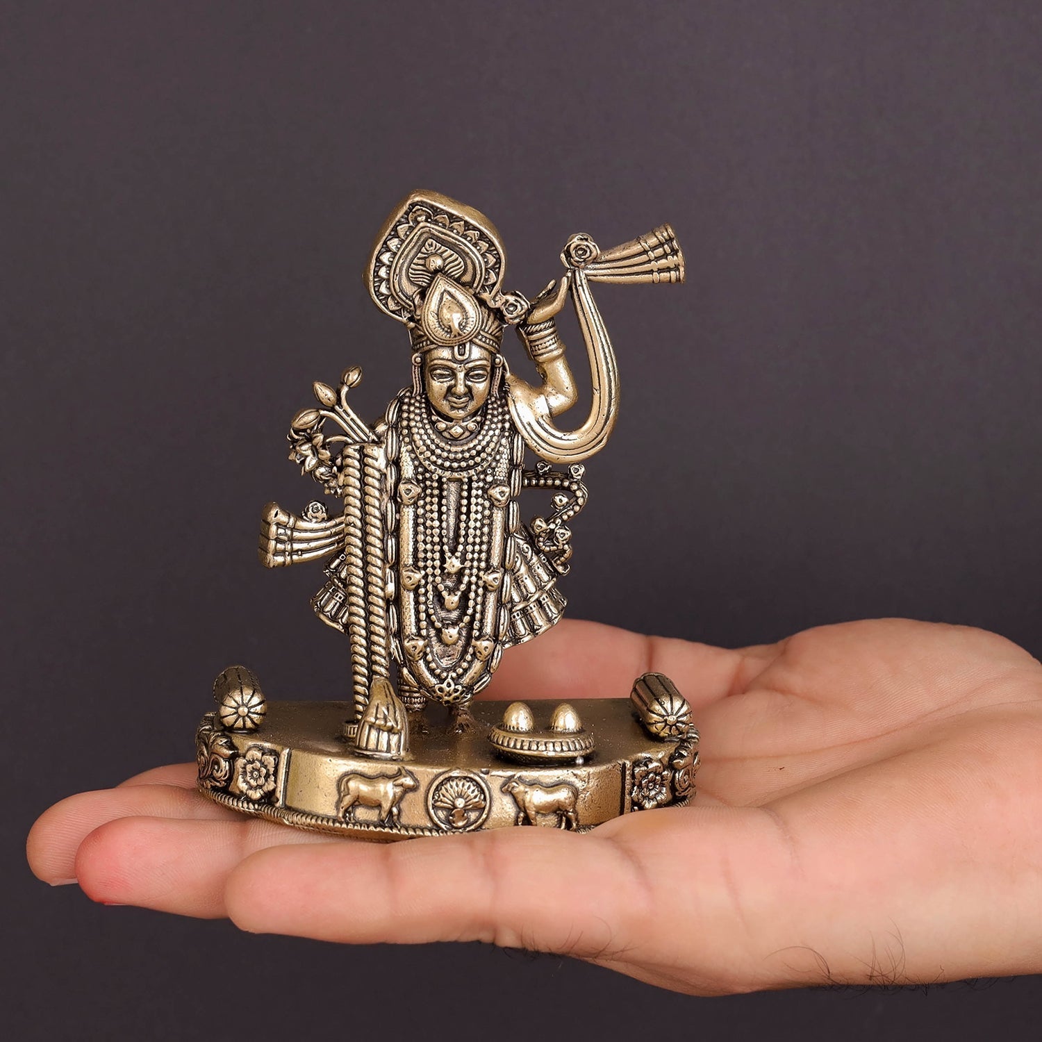 Brass Superfine Shreenath Ji Idol For Home Temple Decor 4 Inch - Image 3