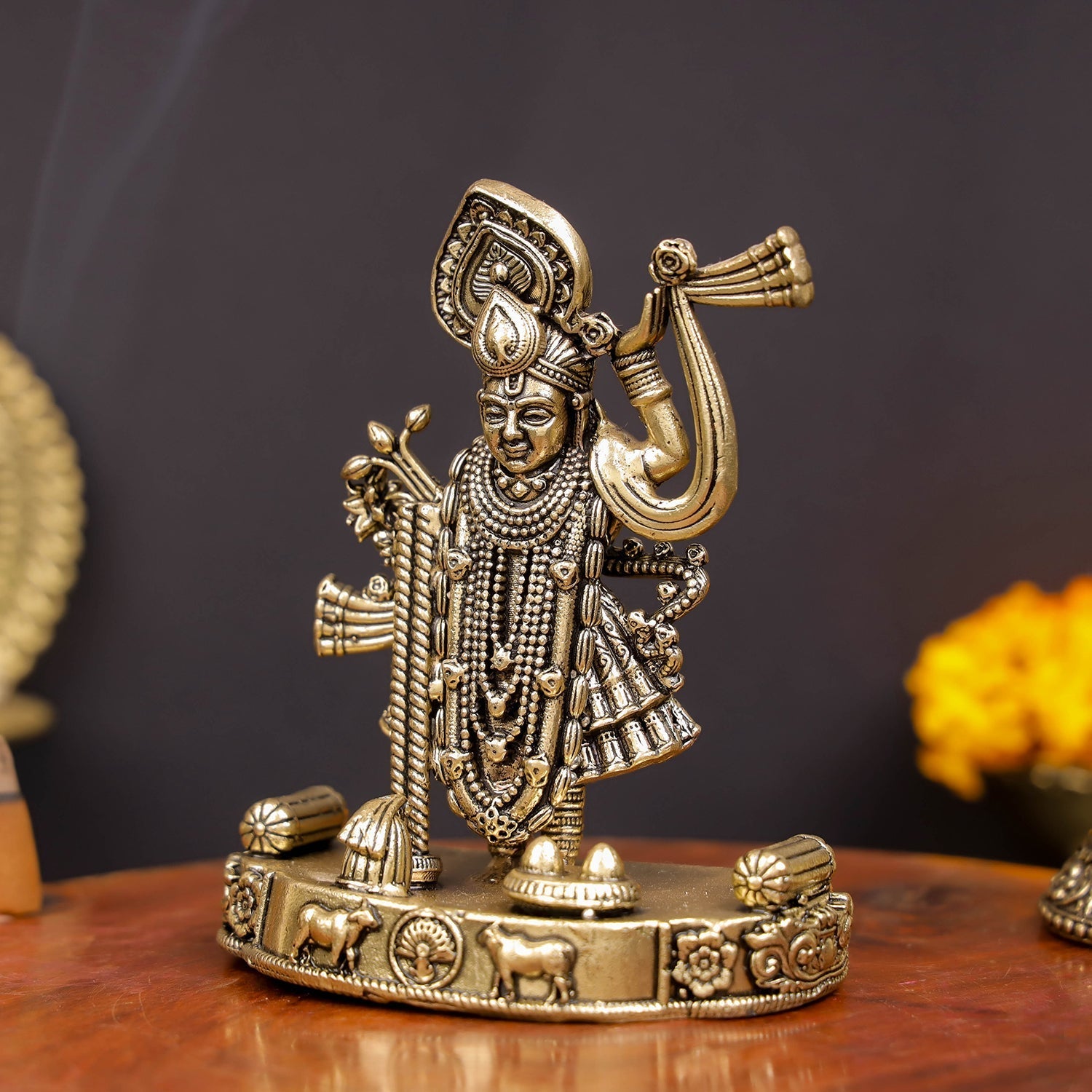 Brass Superfine Shreenath Ji Idol For Home Temple Decor 4 Inch - Image 4
