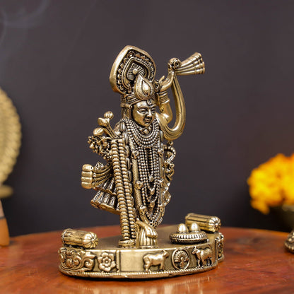 Brass Superfine Shreenath Ji Idol For Home Temple Decor 4 Inch by vendor-unknown - Hindu Gods (View 5)