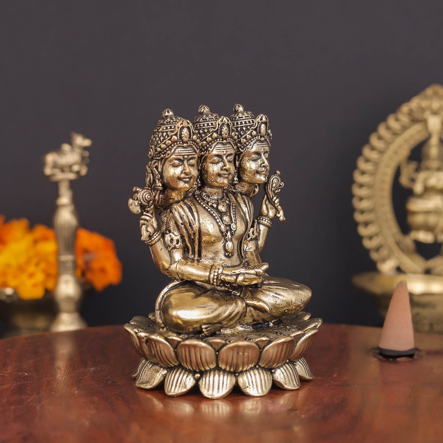 Brass Superfine Seated Lord Brahma Idol 3 Inch - Image 5