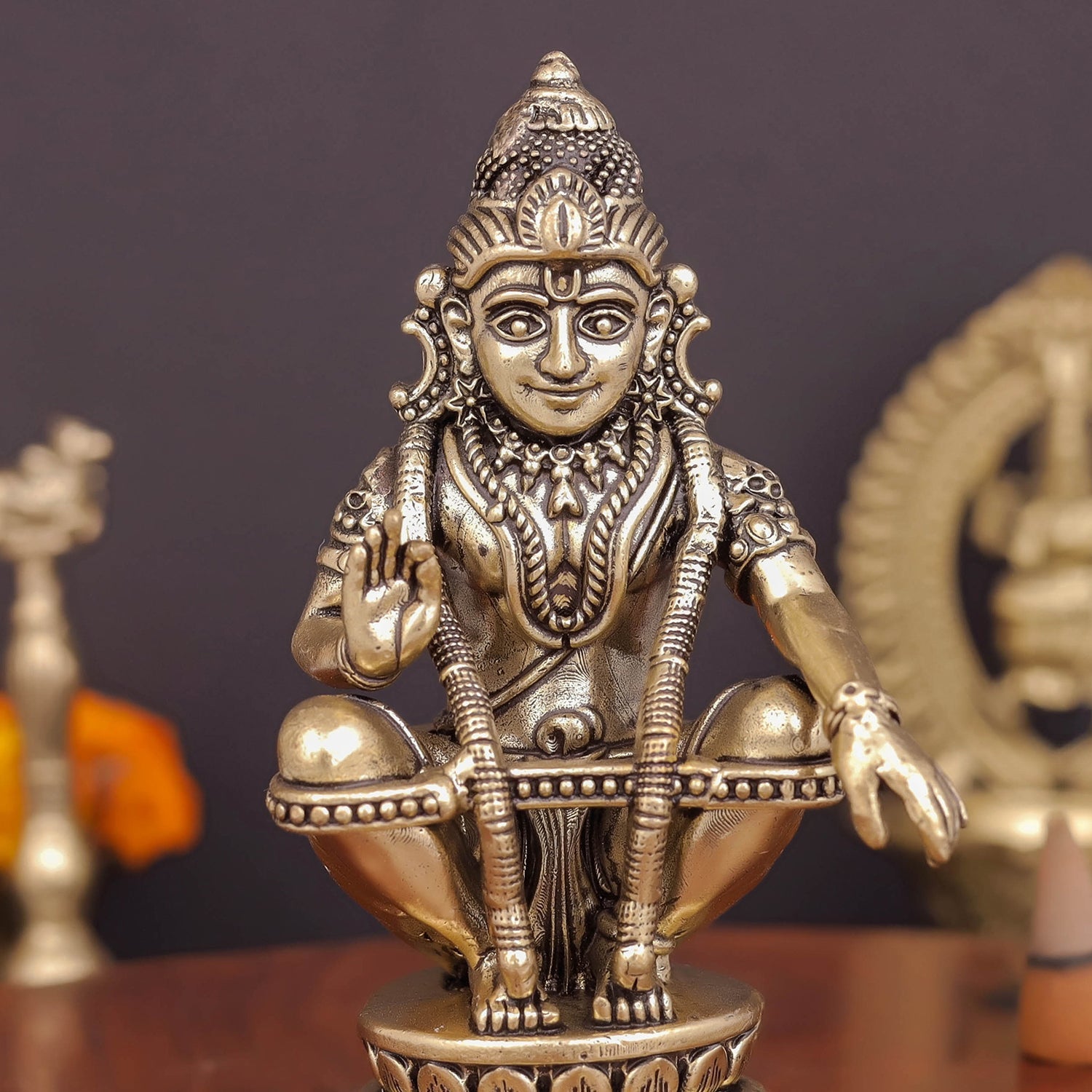Brass Superfine Ayyappa Swamy Idol For Home Decor 4 Inch - Image 2