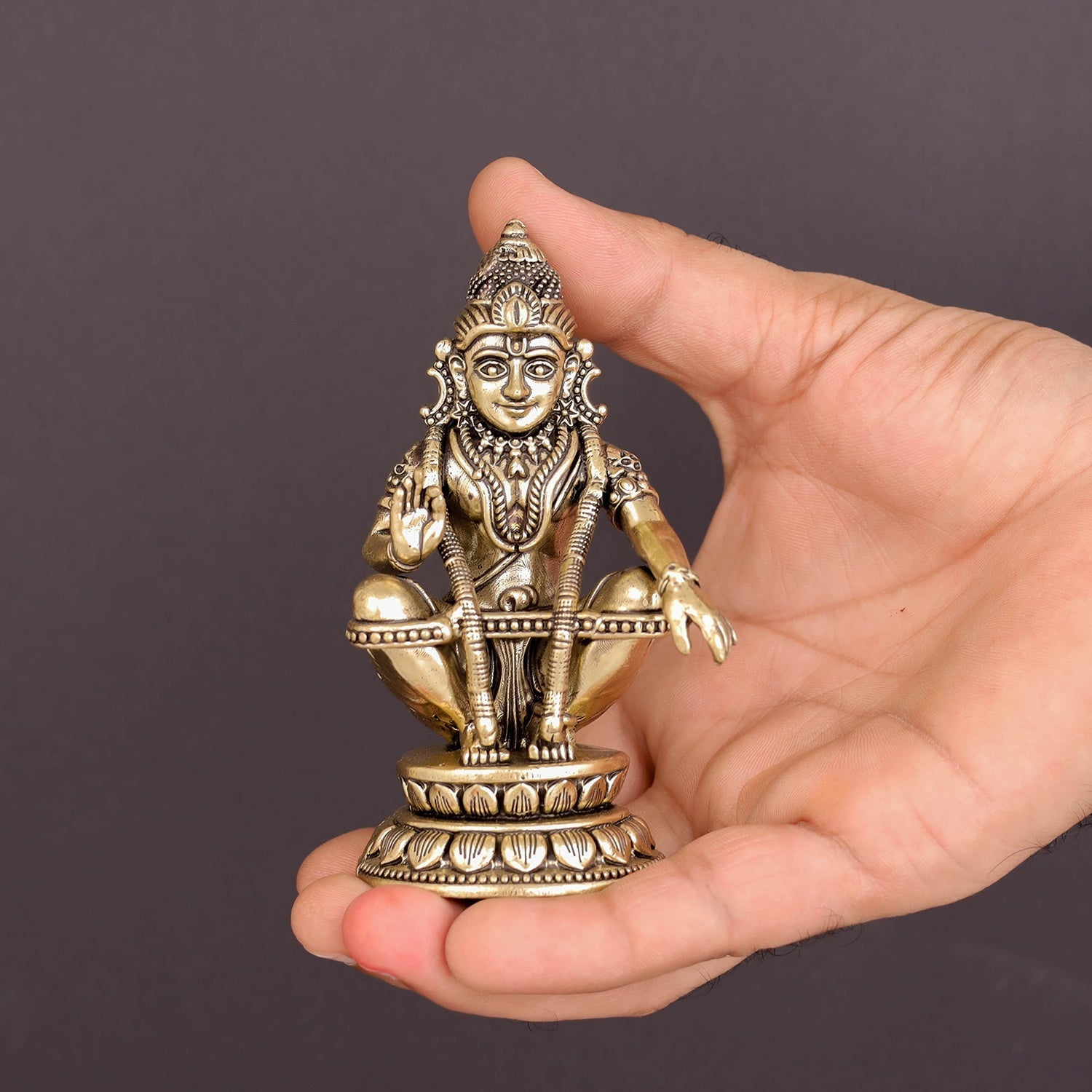 Brass Superfine Ayyappa Swamy Idol For Home Decor 4 Inch - Image 3