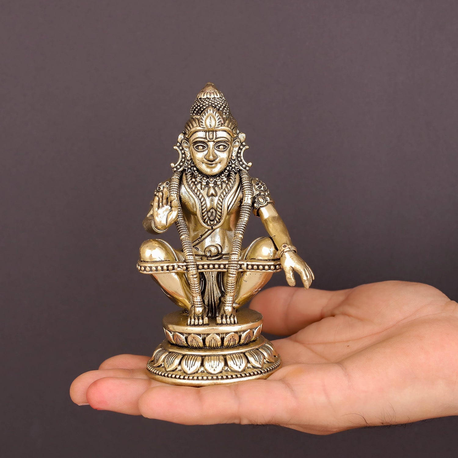 Brass Superfine Ayyappa Swamy Idol For Home Temple Decor 5 Inch - Image 3