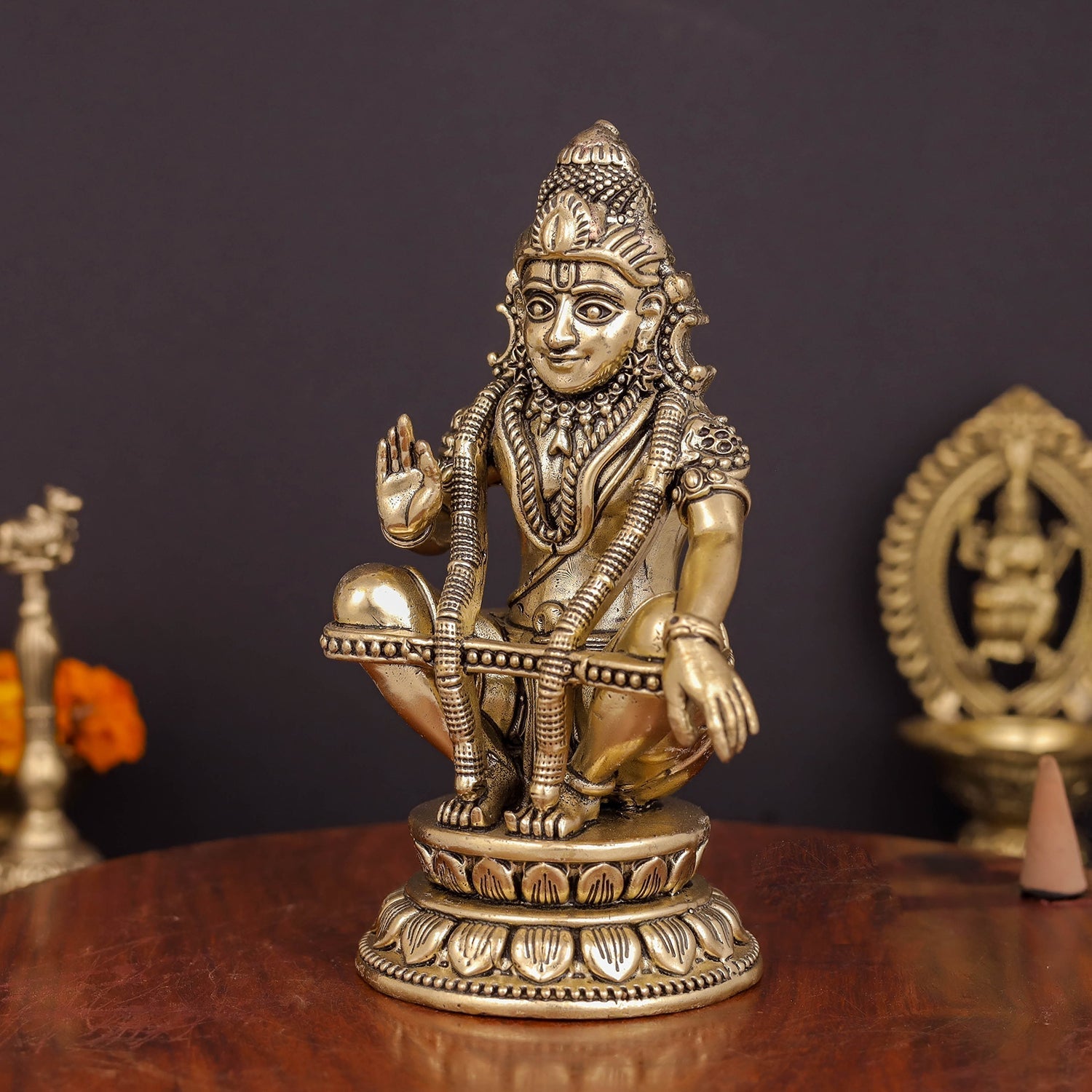 Brass Superfine Ayyappa Swamy Idol For Home Temple Decor 5 Inch - Image 4