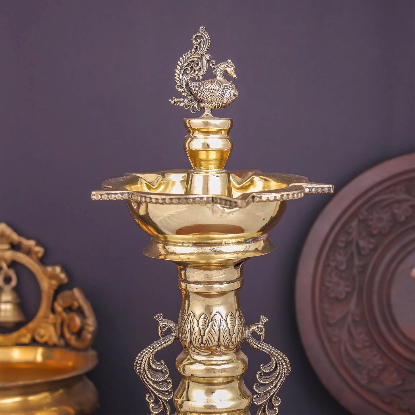 Brass Superfine Designer Peacock Diya Oil Lamp 10.5 Inches