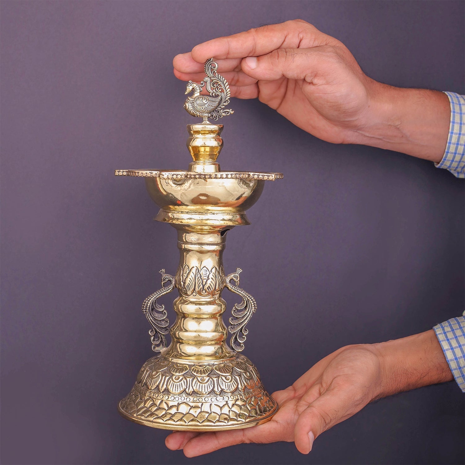 Brass Superfine Designer Peacock Diya Oil Lamp 10.5 Inches - Image 3