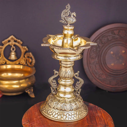 Brass Superfine Designer Peacock Diya Oil Lamp 10.5 Inches by vendor-unknown - Spiritual (View 4)