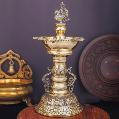 Brass Superfine Designer Peacock Diya Oil Lamp 10.5 Inches by vendor-unknown - Spiritual (View 5)