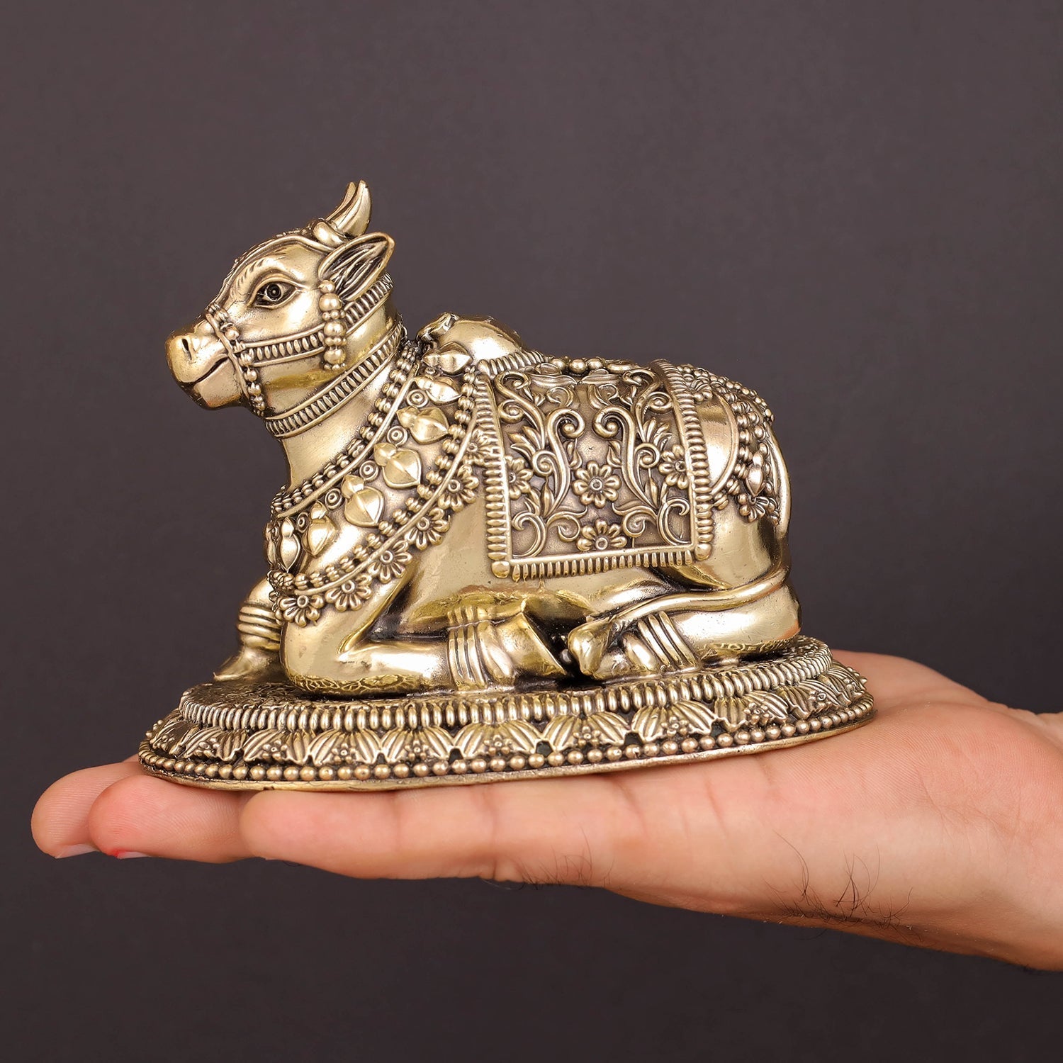 Brass Antique Nandi Statue 5" - Image 3