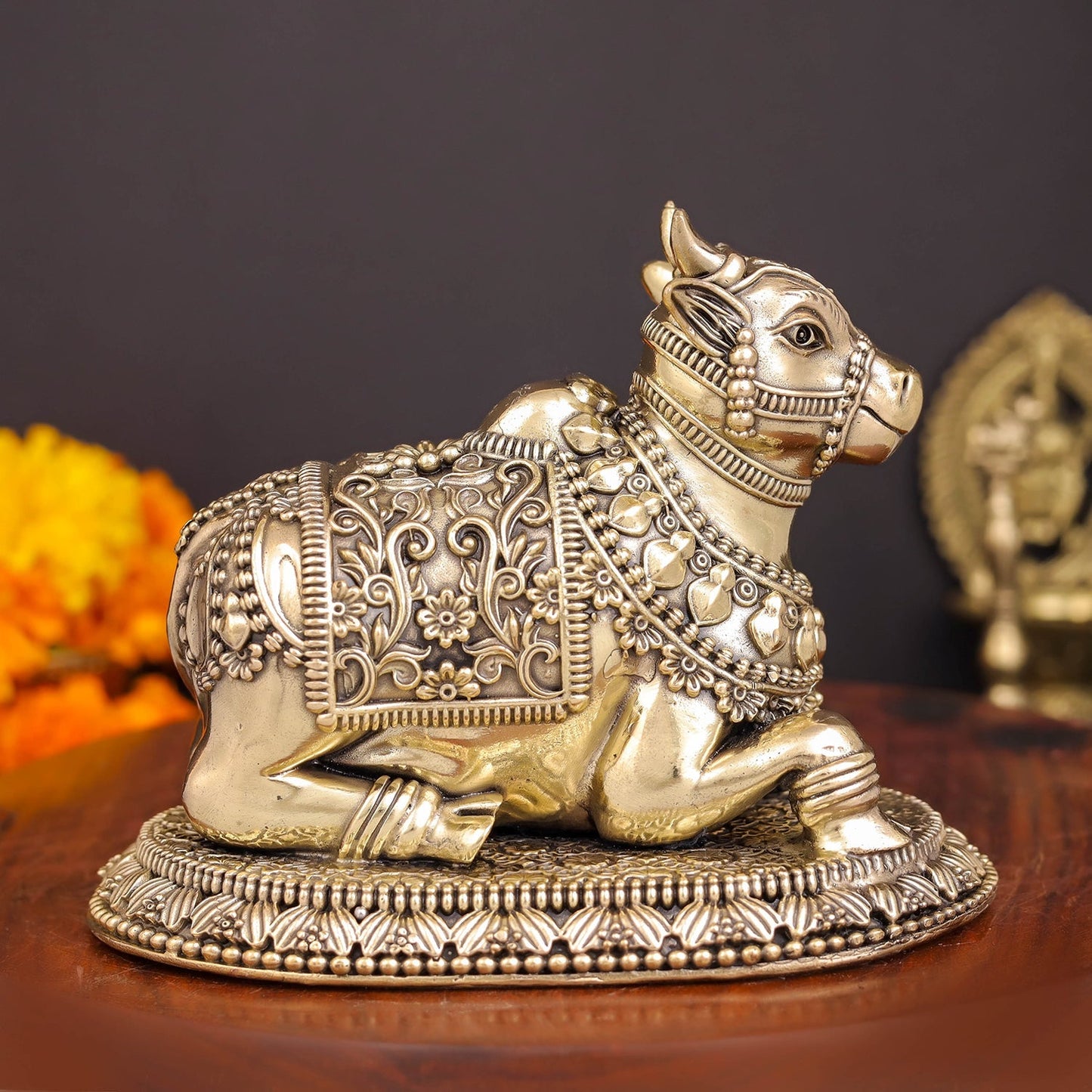 Brass Antique Nandi Statue 5"
