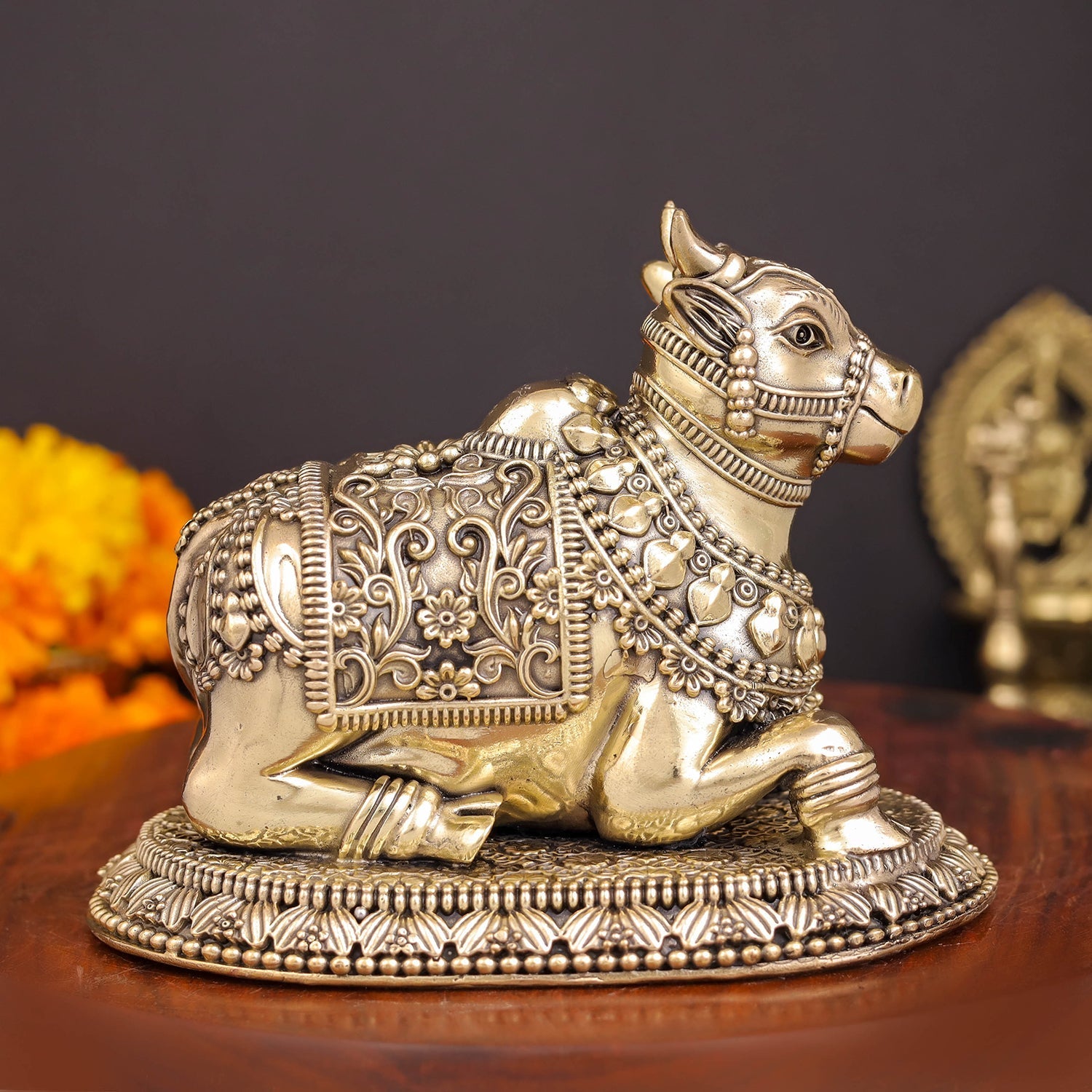 Brass Antique Nandi Statue 5" - Image 6