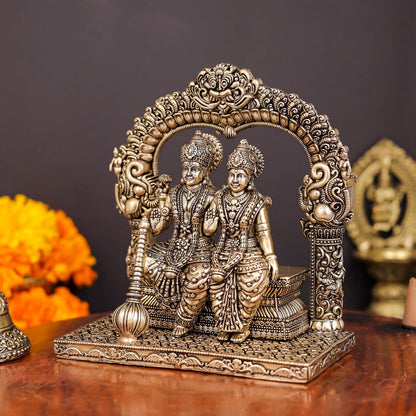 Brass Superfine Blessing Lakshmi Narayan Idol With Kirtimukha Prabhavali 4.5 Inch by vendor-unknown - Hindu Gods (View 4)