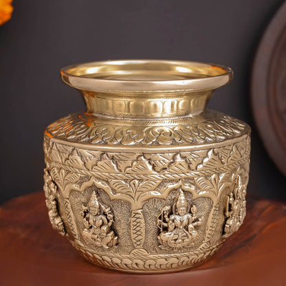 Brass Superfine Ashtalakshmi Kalash Handcrafted Divine Pot 4.5 Inches by vendor-unknown - Spiritual (View 5)