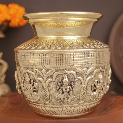 Brass Superfine Ashtalakshmi Kalash Intricately Handcrafted 5 Inches by vendor-unknown - Spiritual (View 5)