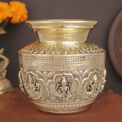 Brass Superfine Ashtalakshmi Kalash Intricately Handcrafted 5 Inches by vendor-unknown - Spiritual (View 4)