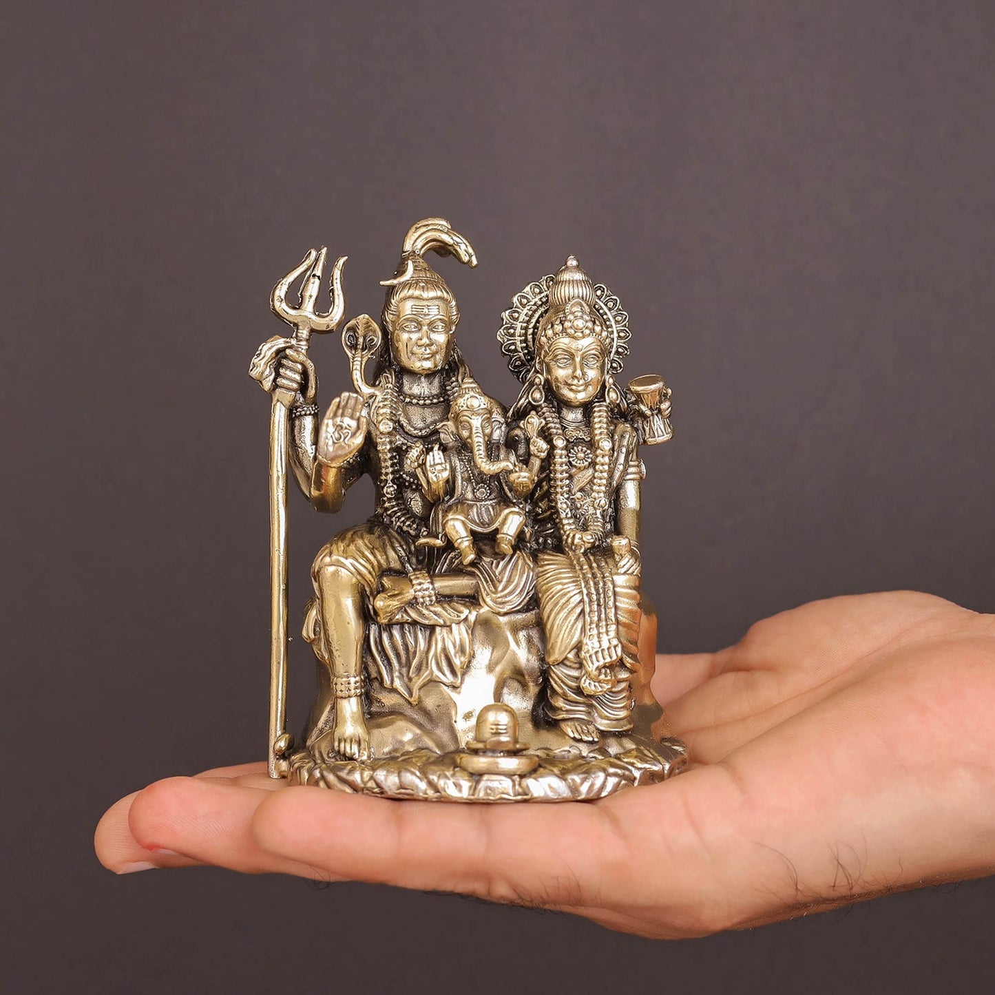 Brass Superfine Shiva and Parvati With Ganesha Idol 4 Inch