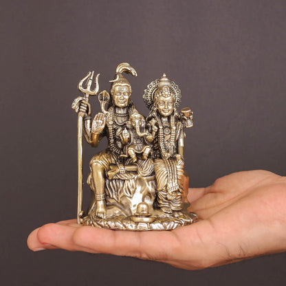 Brass Superfine Shiva and Parvati With Ganesha Idol 4 Inch by vendor-unknown - Hindu Gods (View 3)