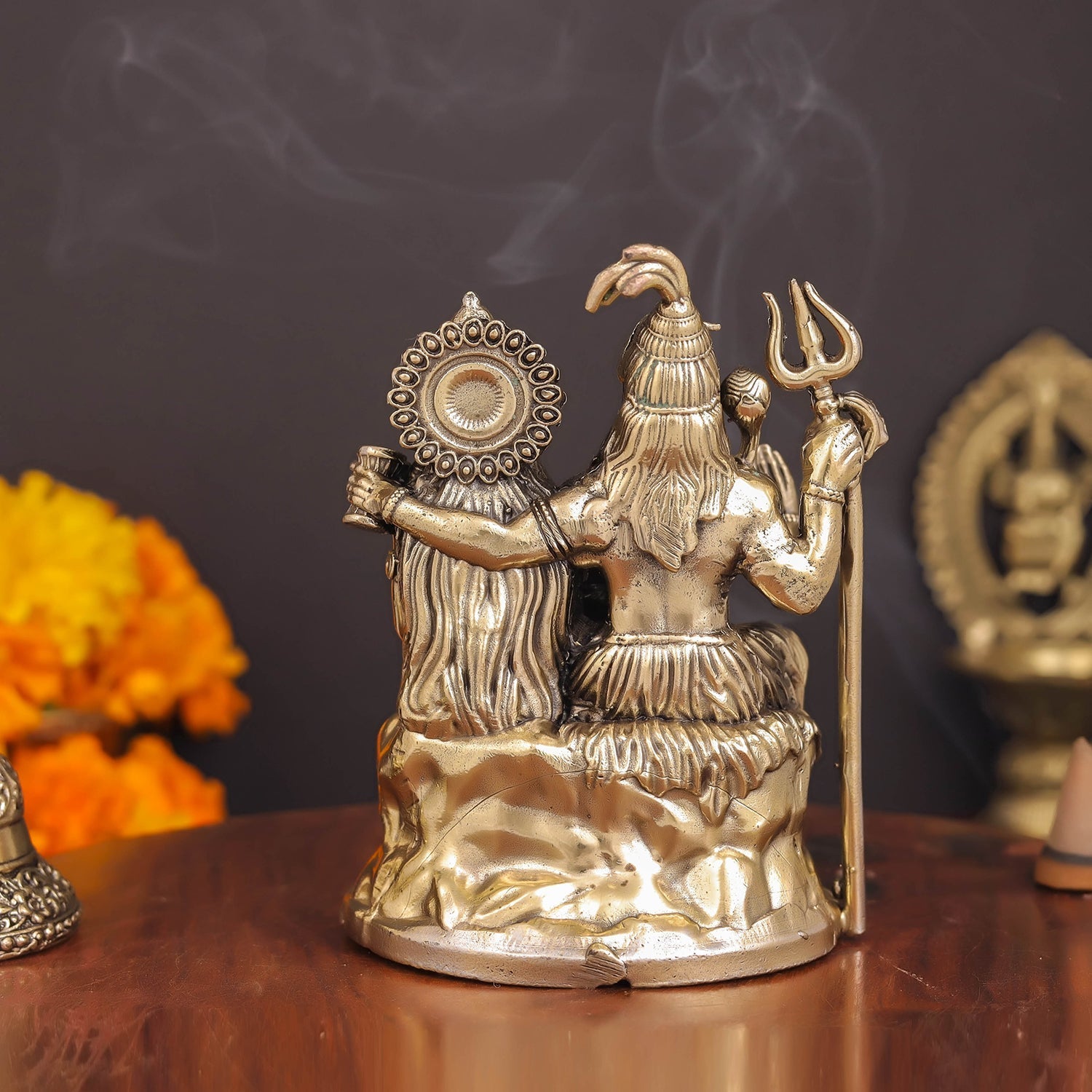 Brass Superfine Shiva and Parvati With Ganesha Idol 4 Inch - Image 6