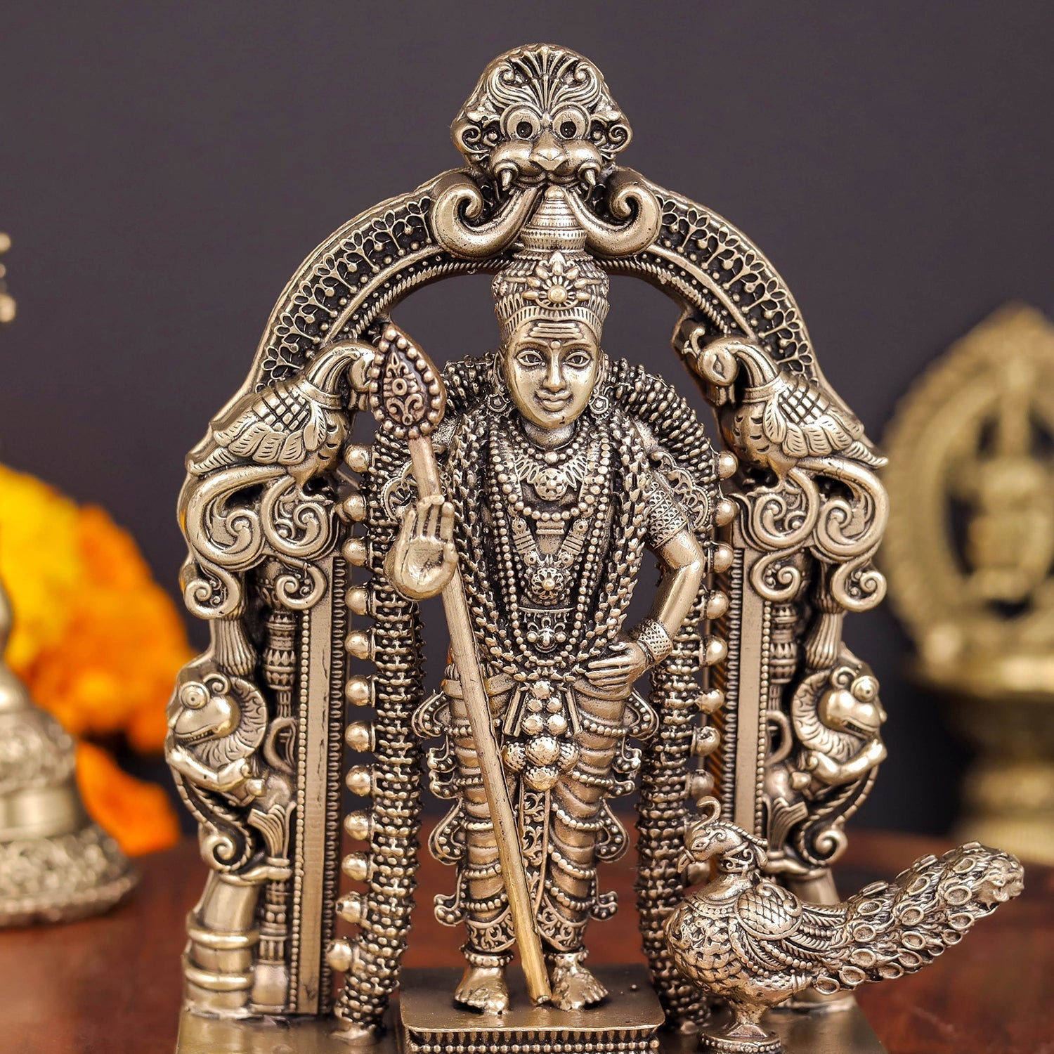 Brass Superfine Kartikeya Murugan Swamy Idol Intricately Crafted 5 Inch - Image 2