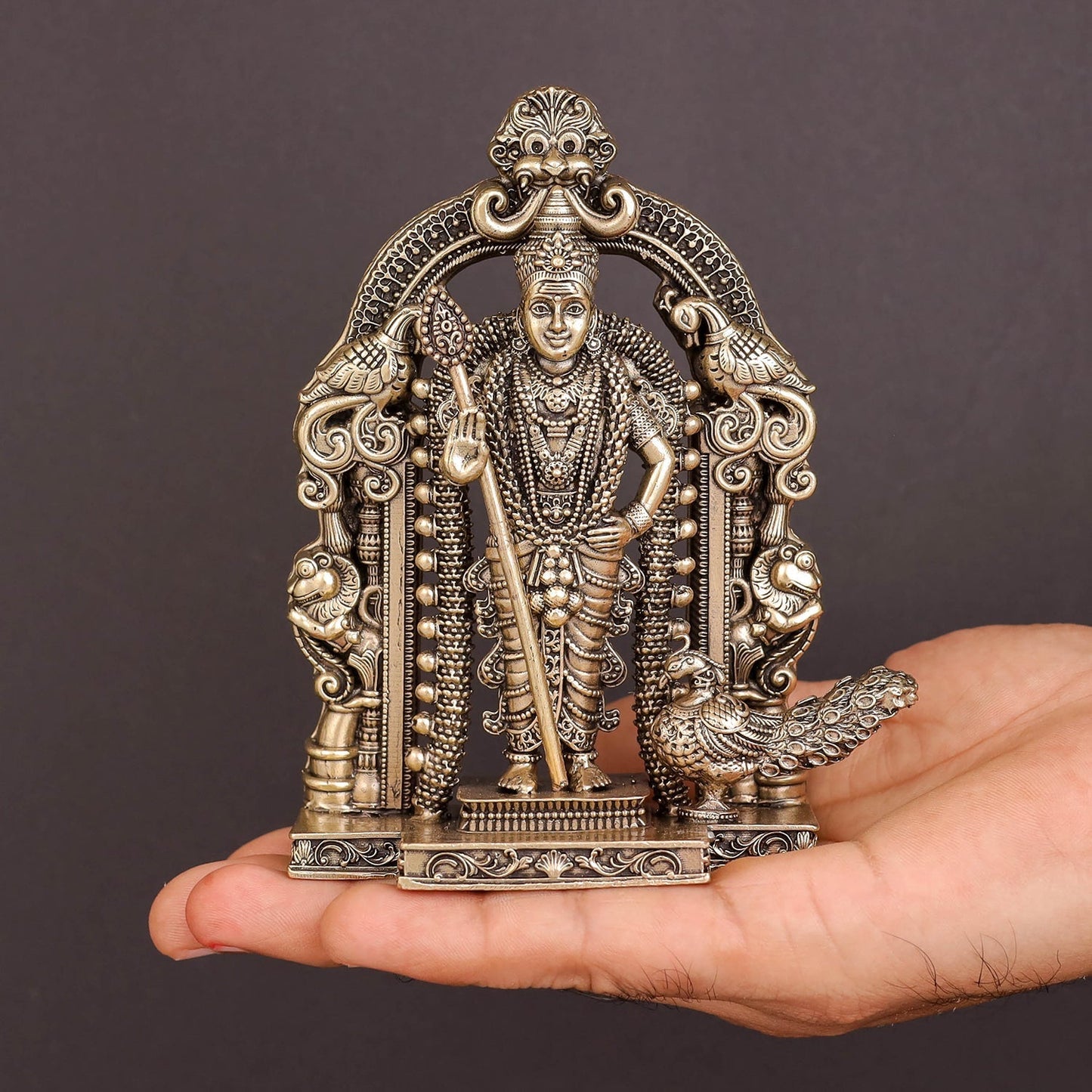 Brass Superfine Kartikeya Murugan Swamy Idol Intricately Crafted 5 Inch
