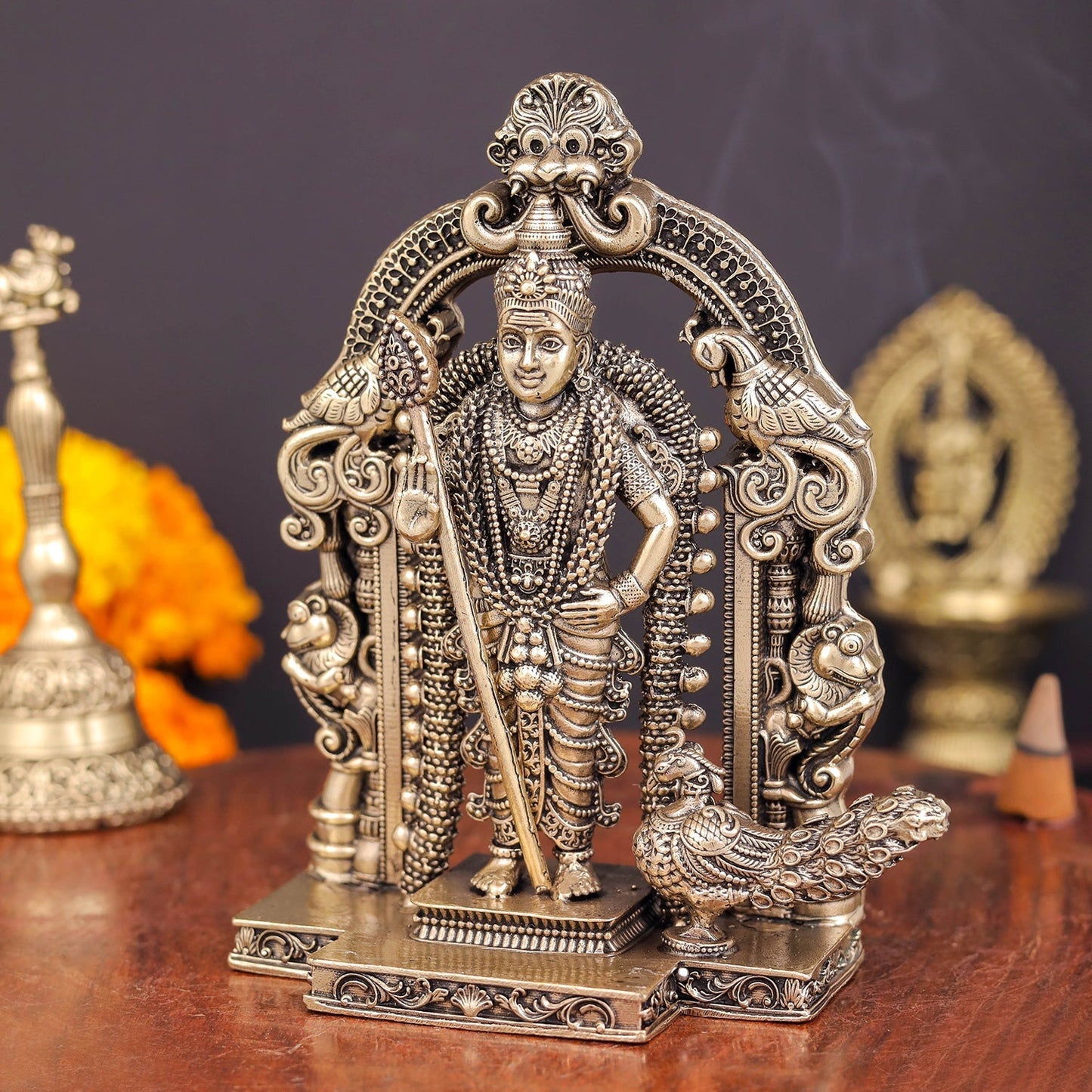 Brass Superfine Kartikeya Murugan Swamy Idol Intricately Crafted 5 Inch