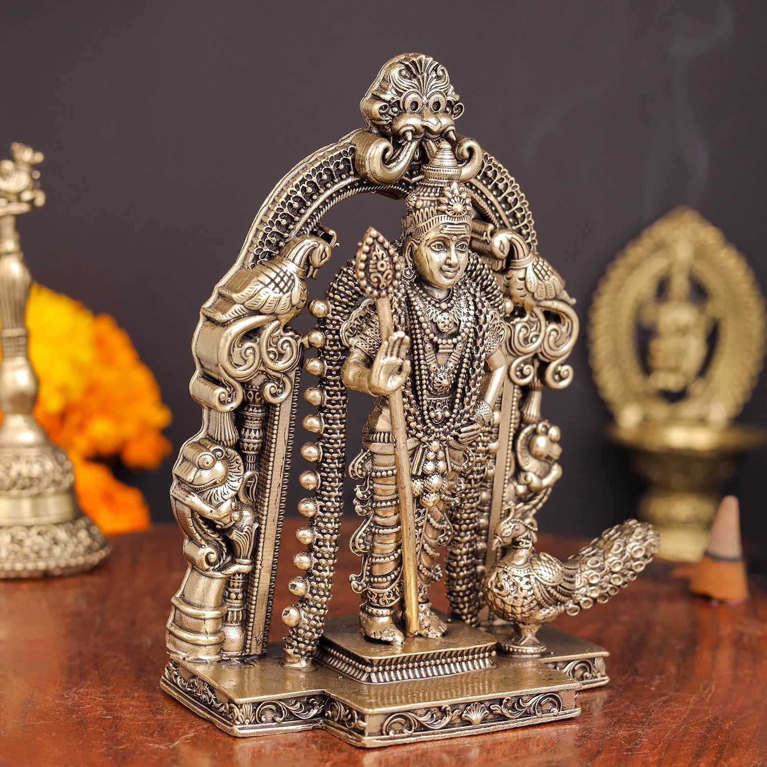 Brass Superfine Kartikeya Murugan Swamy Idol Intricately Crafted 5 Inch - Image 4