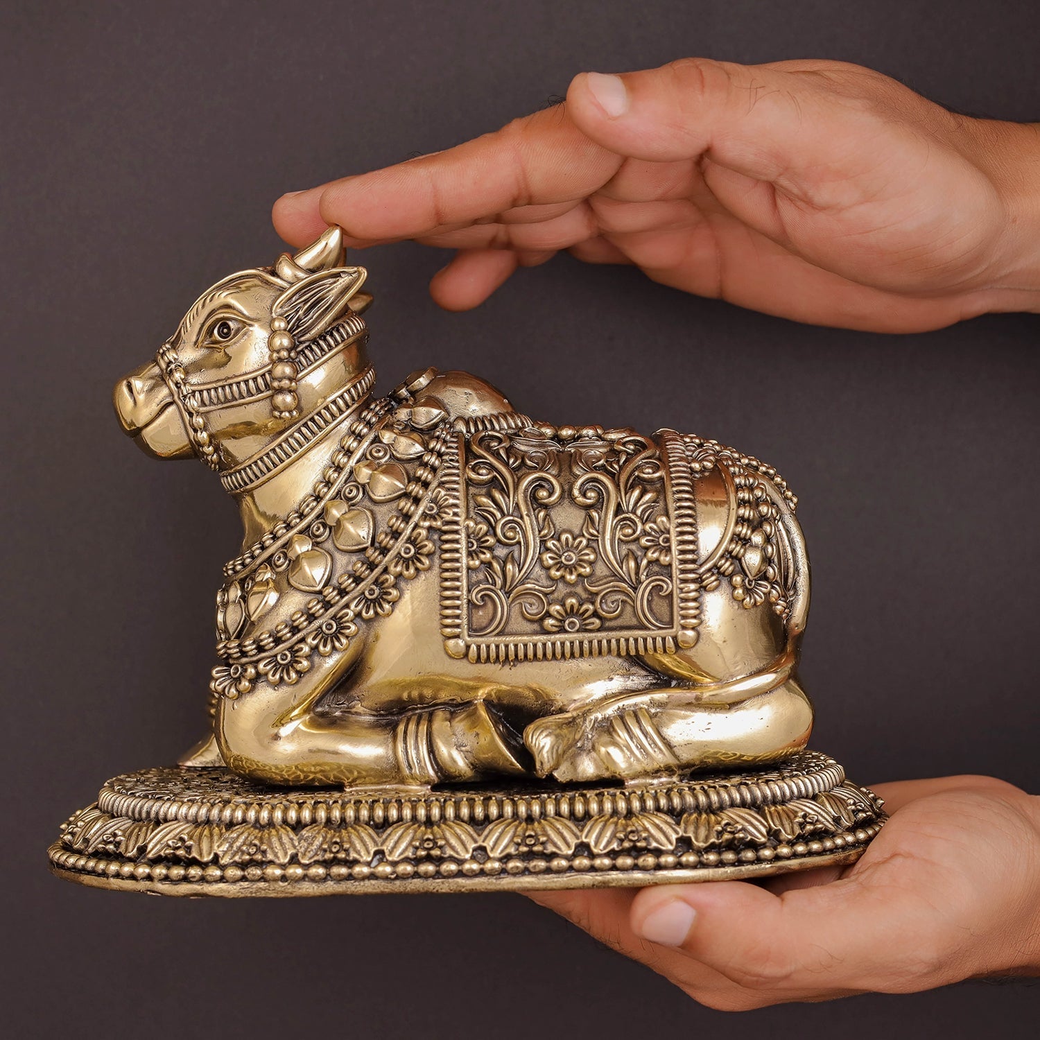 Brass Superfine Large Nandi with Intricate Carvings 8 Inches - Image 3