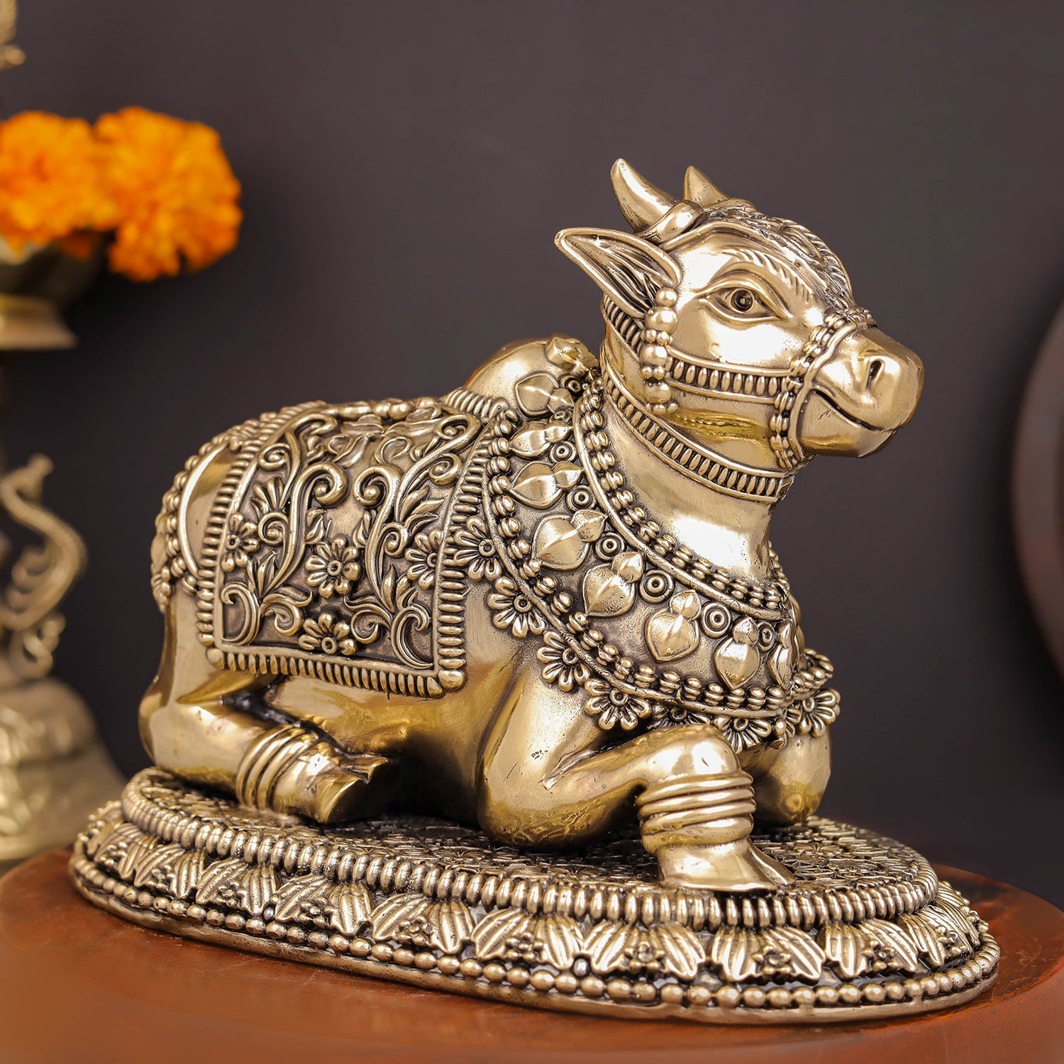 Brass Superfine Large Nandi with Intricate Carvings 8 Inches - Image 5