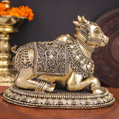 Brass Superfine Large Nandi with Intricate Carvings 8 Inches by vendor-unknown - Spiritual (View 6)