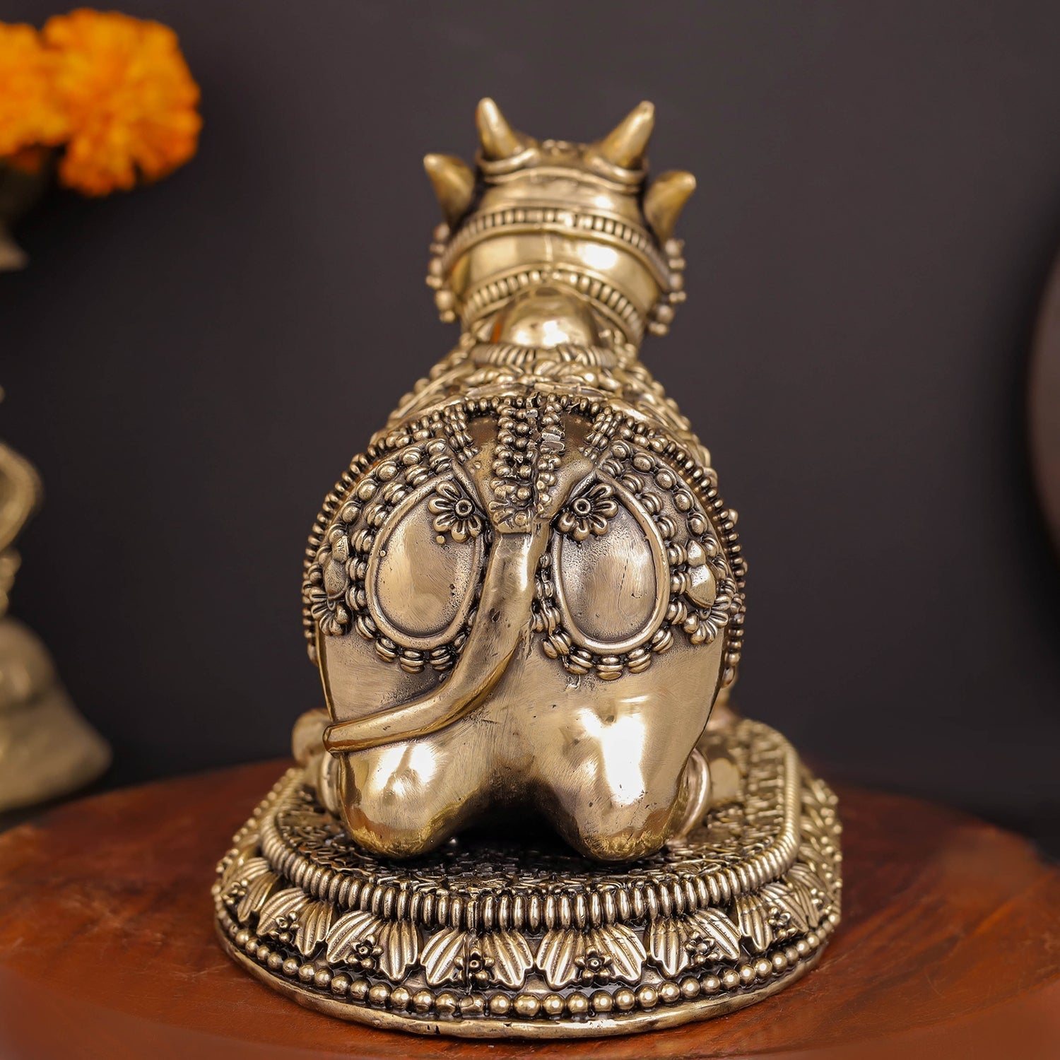 Brass Superfine Large Nandi with Intricate Carvings 8 Inches - Image 8