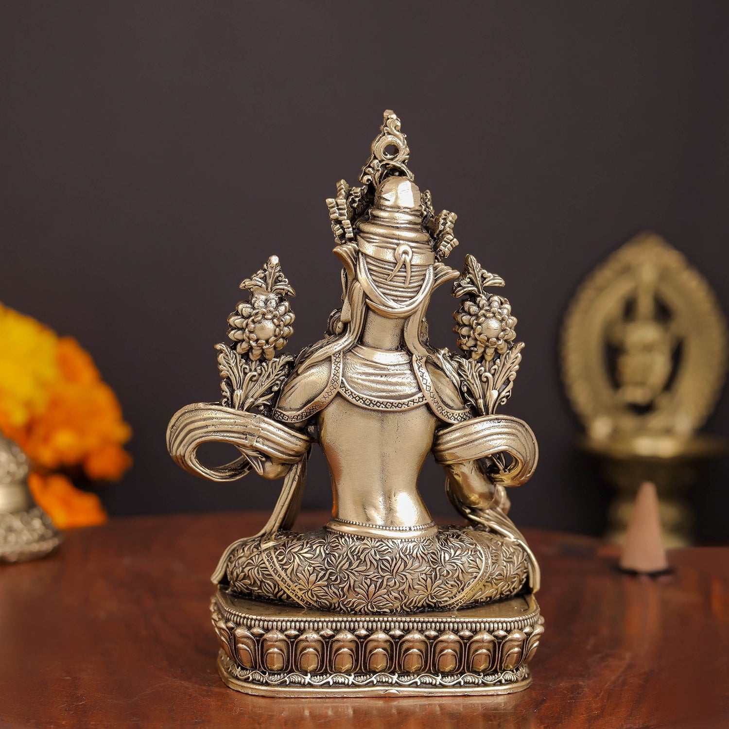 Brass Superfine Buddhist Goddess Green Tara Statue 4.5 Inches - Image 6