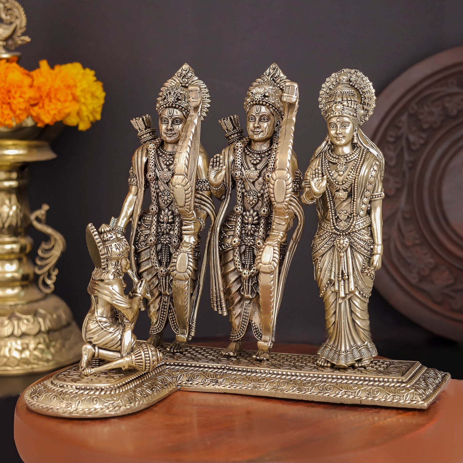 Brass Superfine Ram Darbar Idol With Intricate Carvings 7.7 Inches - Image 4