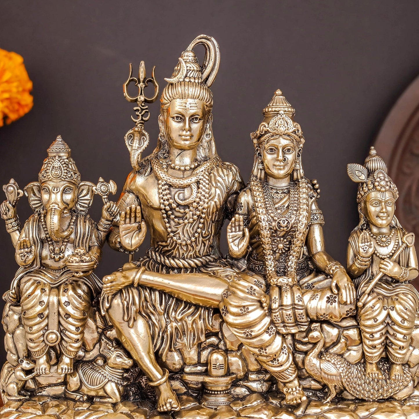 Brass Superfine Complete Shiv Parivar Idol For Home Temple Decor 7.5 Inch