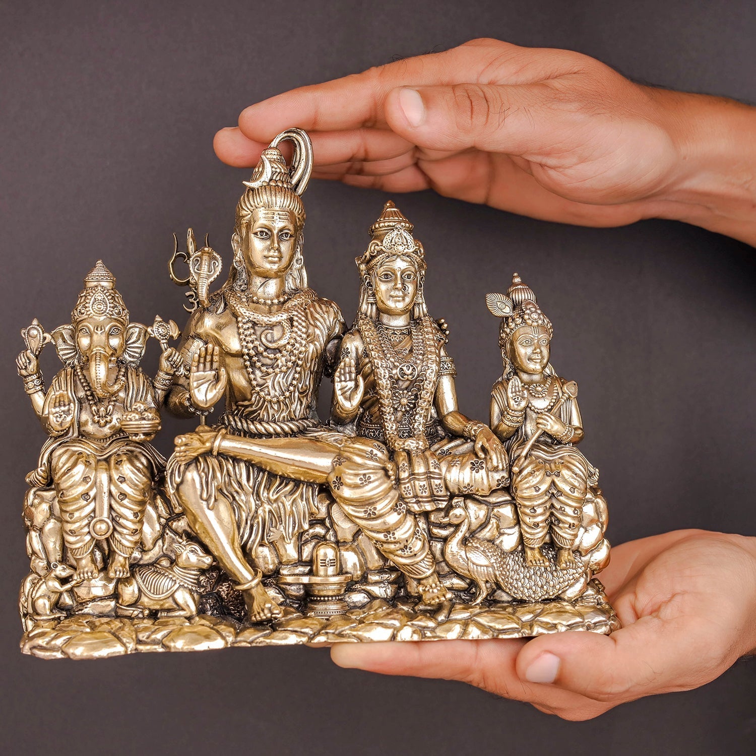 Brass Superfine Complete Shiv Parivar Idol For Home Temple Decor 7.5 Inch - Image 3