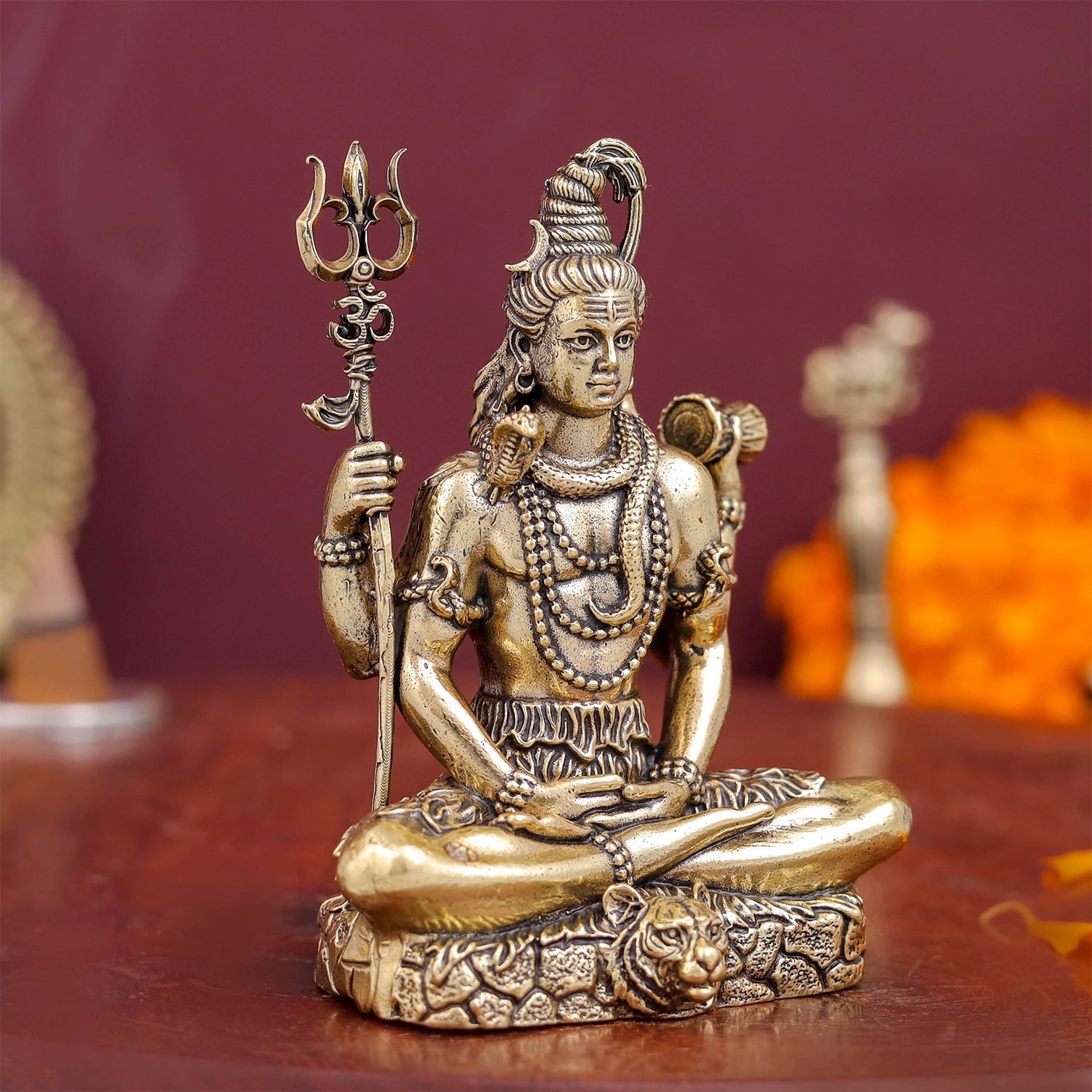 Brass Antique Lord Shiva Idol 3'' - Image 5
