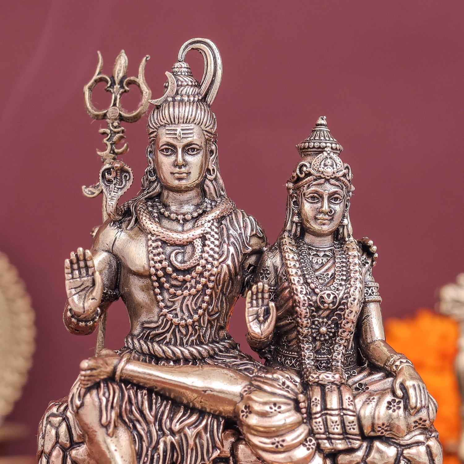 Brass Superfine Shiva Parvati Idol For Temple Decor 4 Inch - Image 2