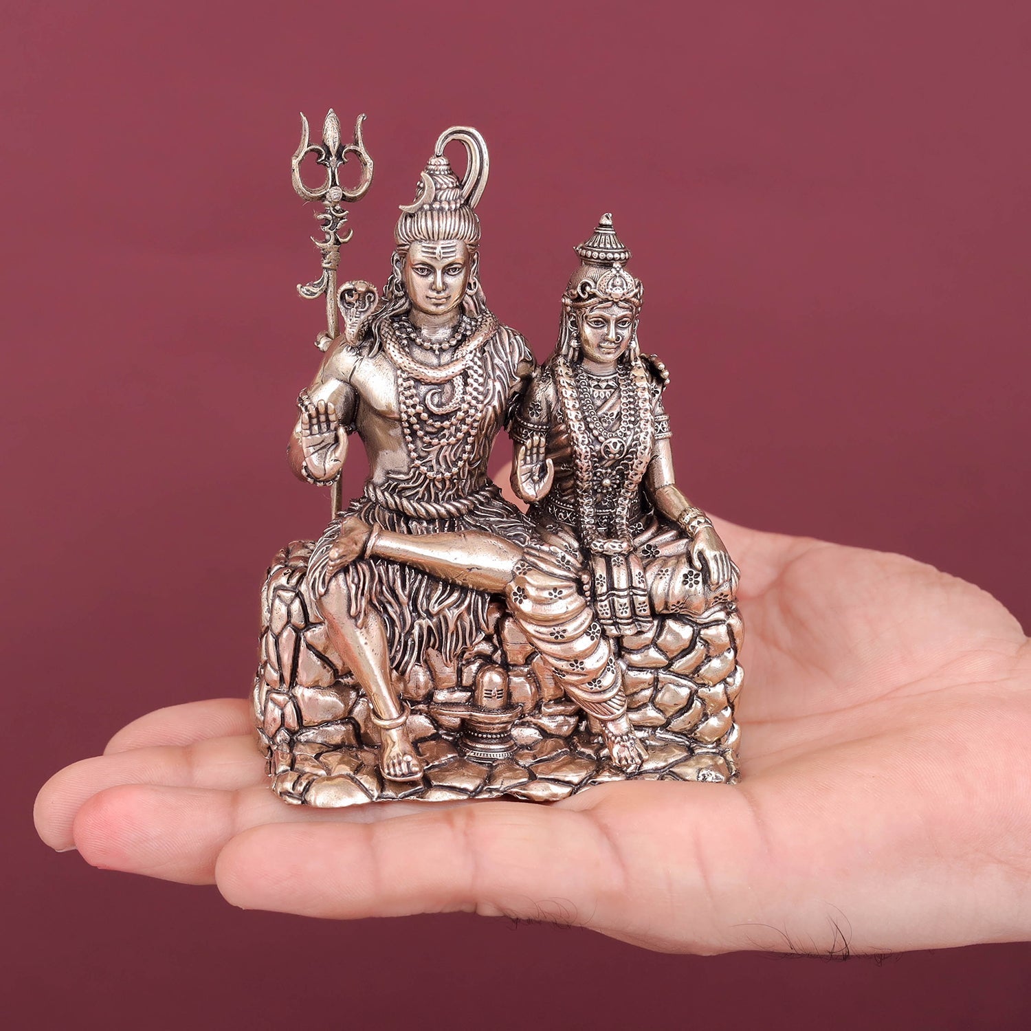Brass Superfine Shiva Parvati Idol For Temple Decor 4 Inch - Image 3