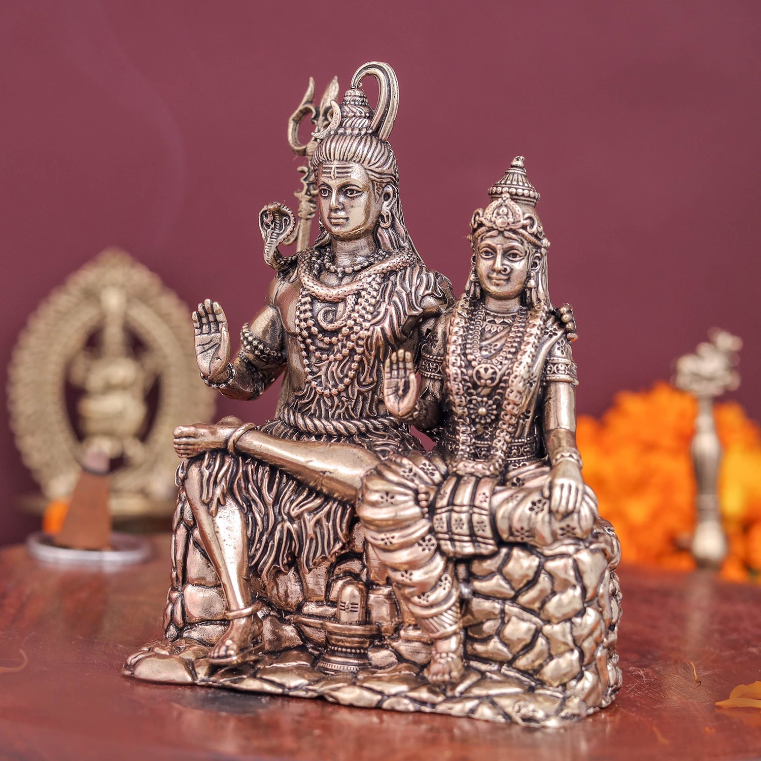 Brass Superfine Shiva Parvati Idol For Temple Decor 4 Inch - Image 4