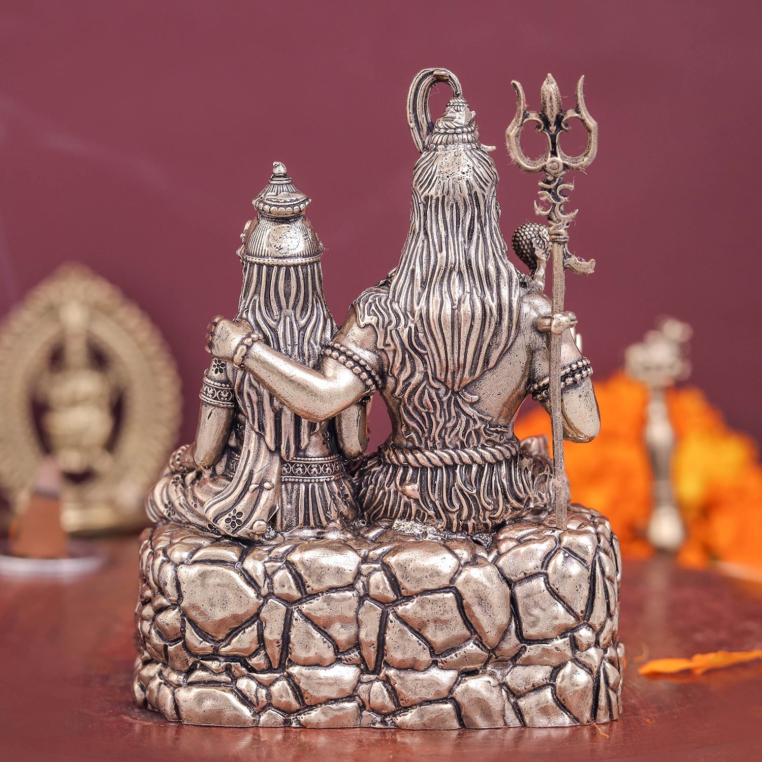 Brass Superfine Shiva Parvati Idol For Temple Decor 4 Inch - Image 6