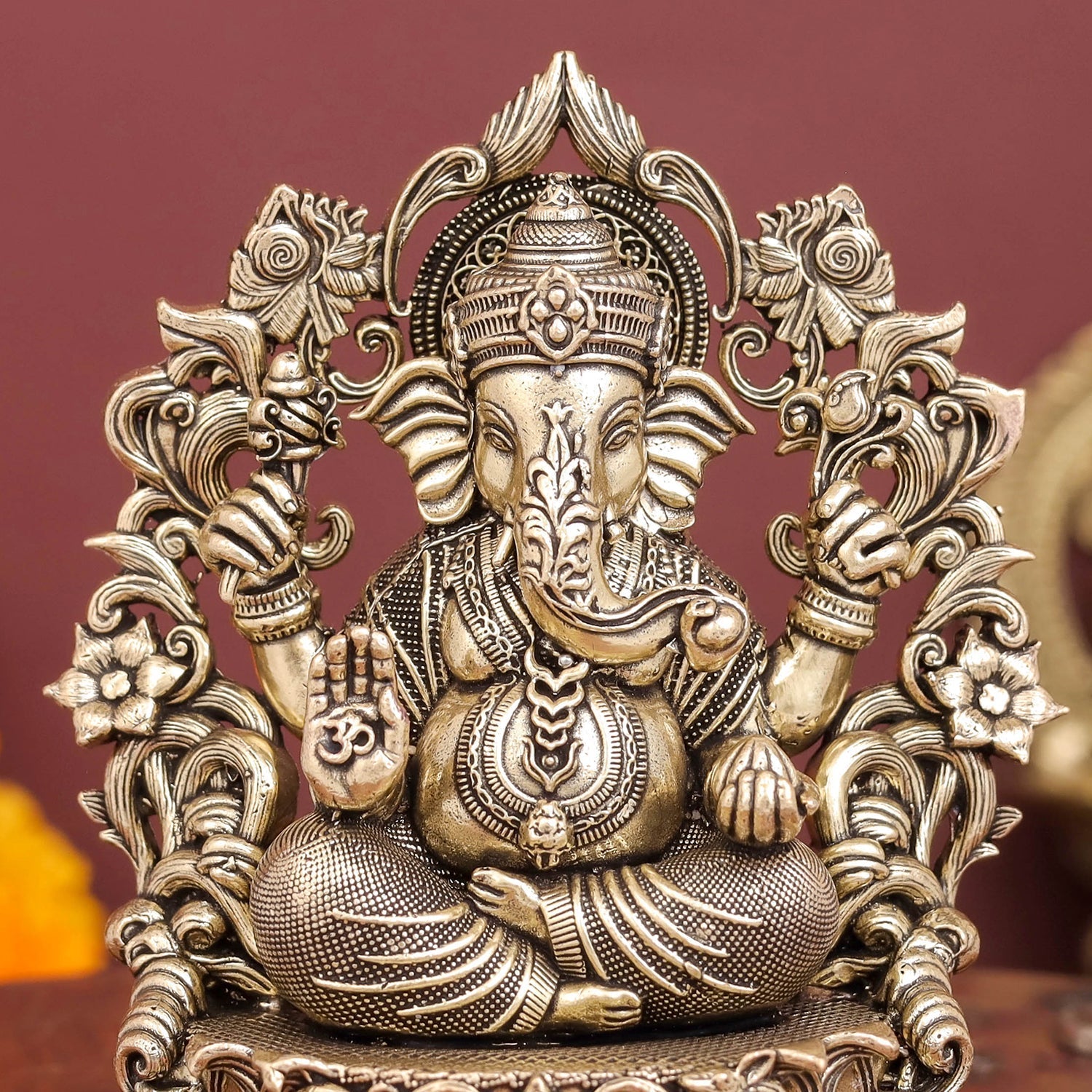 Brass Antique Ganesha Idol with Arch 4" - Image 2
