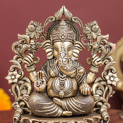 Brass Antique Ganesha Idol with Arch 4" by vendor-unknown - Hindu Gods (View 2)